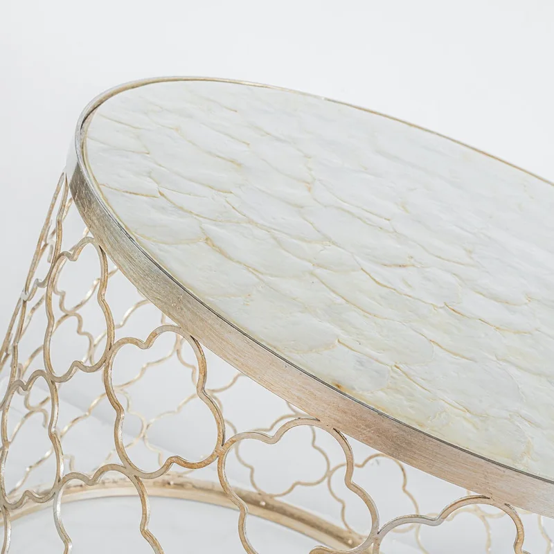 W22 Natural Capiz Seashell French Single Round Coffee Table - 22 x 17