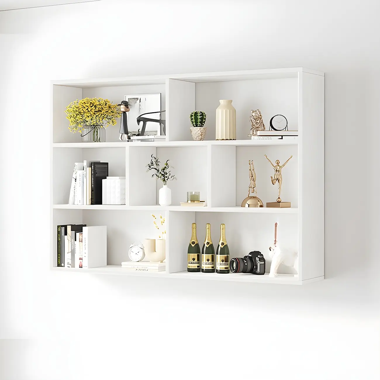 White Wall-Mounted Cube Wood Display Bookcase