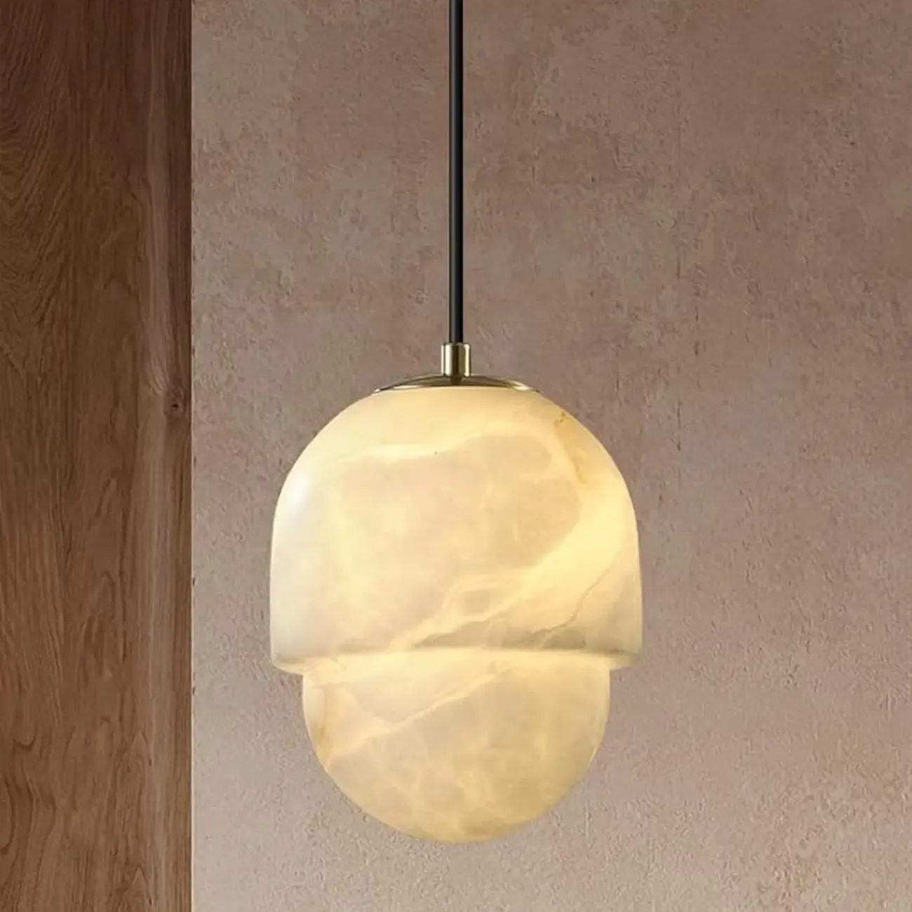 1-Light White Stone Geometric Hanging Pendant Light
