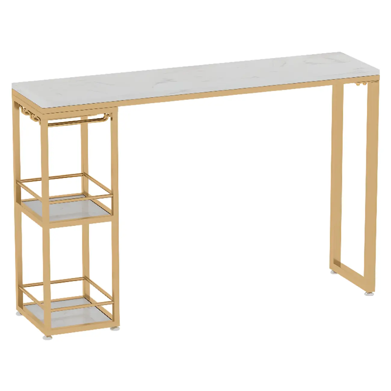 Modern Marble Rectangle Bar Table with Metal Storage Shelve for Living Room