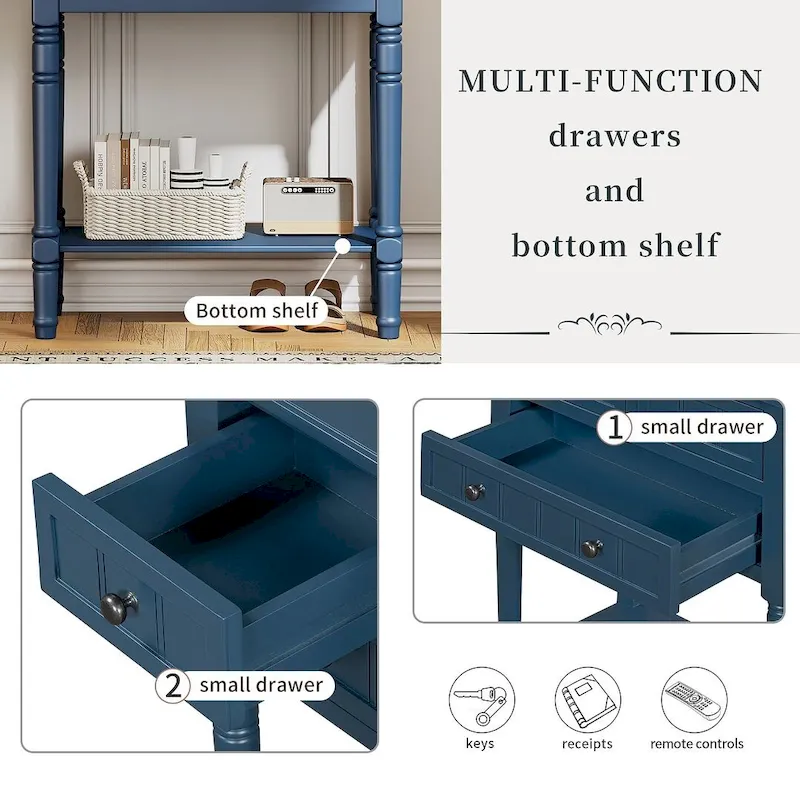 23.7 Farmhouse Solid Wood Console Table with 3 Drawers and Bottom Shelf