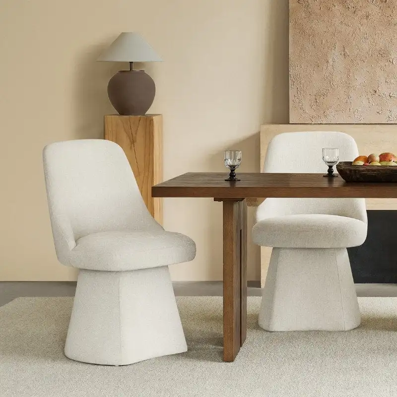 Linen/Moss Green/Khaki 360° Swivel Armless Linen Dining Chair, 1-Person