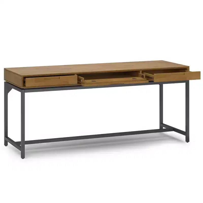 Devlin Wide Mid-Century Desk Medium Saddle Brown - WyndenHall: Executive Office, 72" Width, Integrated File Cabinet