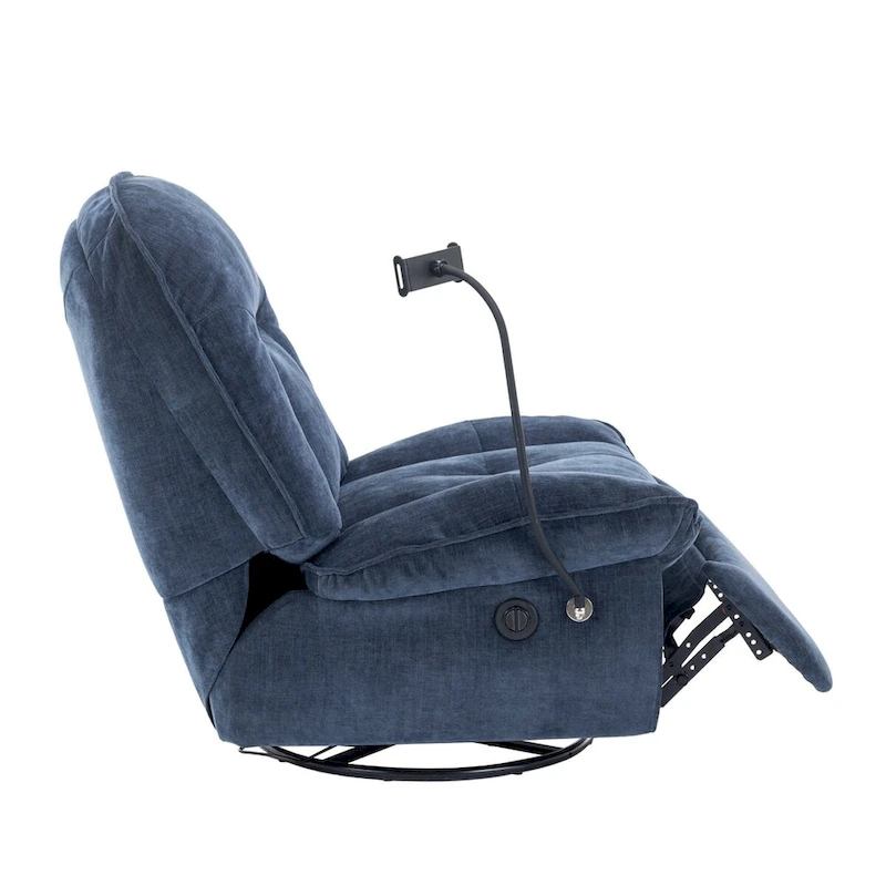 Bronzing fabric swivel recliner with mobile phone bracket