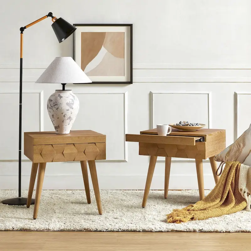 Julian Mid-century Modern End Table with Charging Station Set of 2 by HULALA HOME