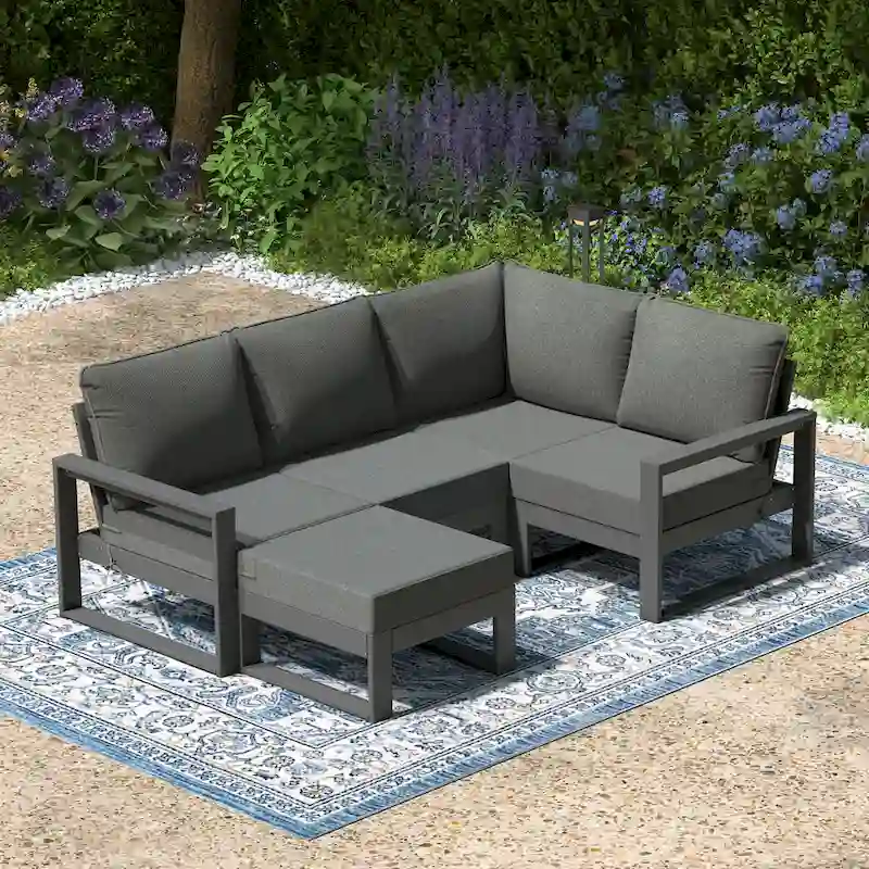 Polytrends Endless Patio 5-Piece Deep Seating Set with Ottoman with Gray Frame