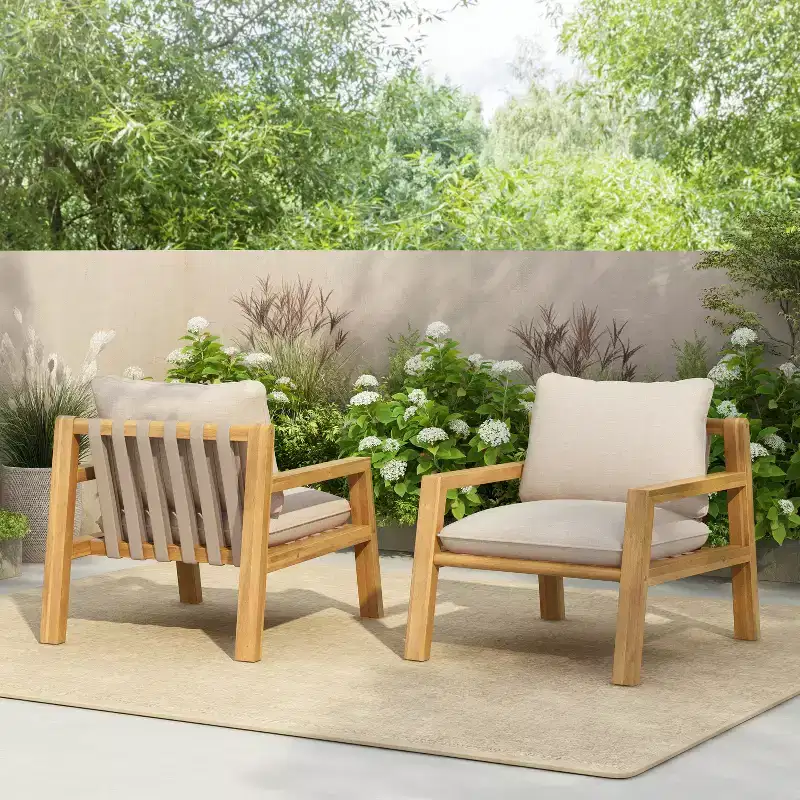 Christopher Knight Home Ihab Patio Rope Weave Acacia Wood Club Chair with Water-Resistant Cushion, Brown/Beige