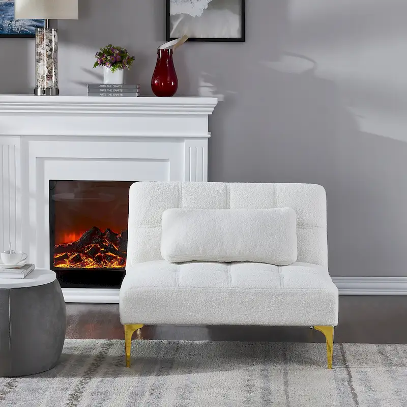 Convertible Futon Chair Sofa Bed with Gold Metal Legs – White / Pink / Taupe, Modern Style, Seats 1