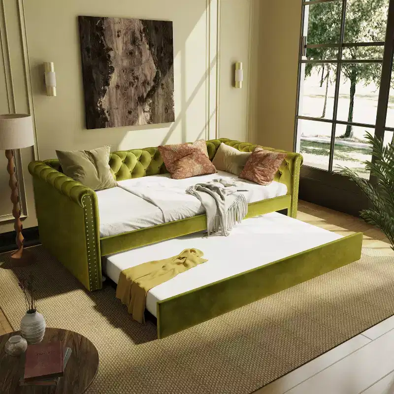Christopher Knight Home Upholstered Tufted Button Velvet Daybed with Trundle
