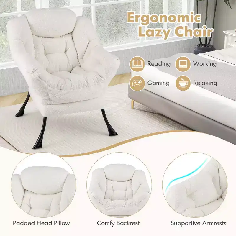 Costway Large Lazy Chair with Cozy Head Pillow Stylish Tufted Back & Seat Armrests Beige/Gray/Pink