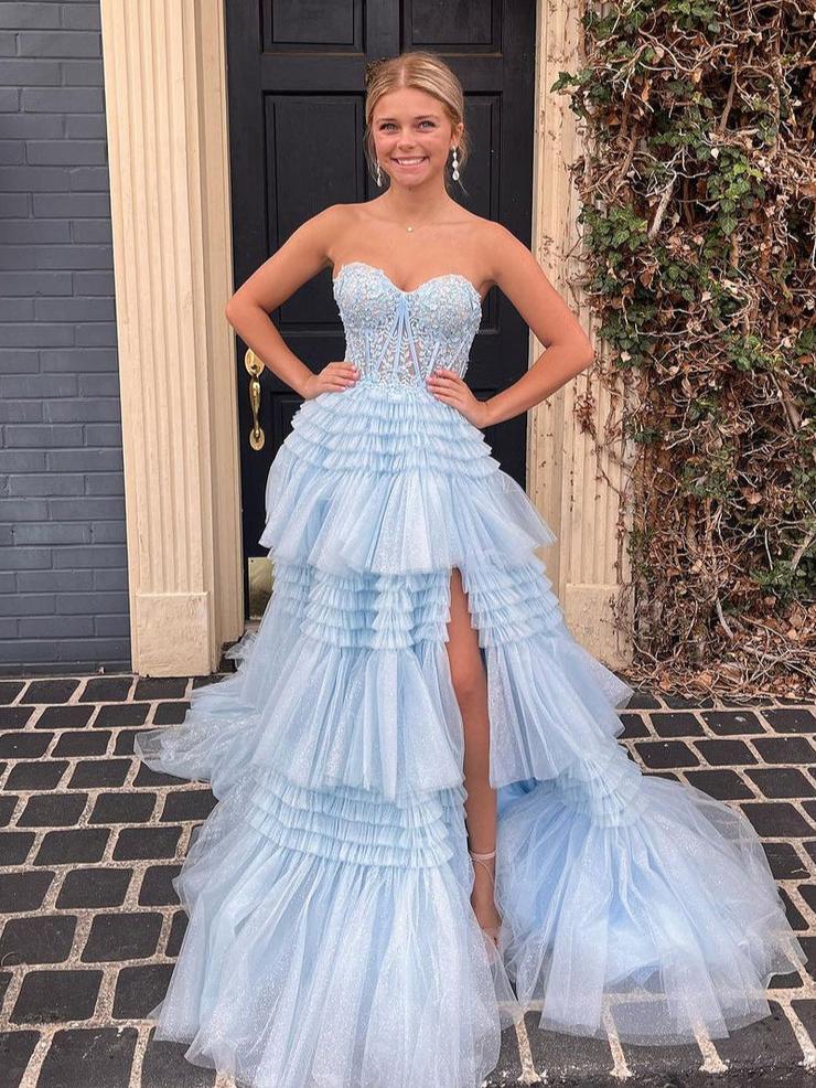 A-Line Sweetheart Tiered Long Tulle Prom Dress