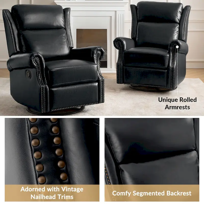 Viviana Traditional Genuine Leather Manual Swivel Glider Recliner by HULALA HOME