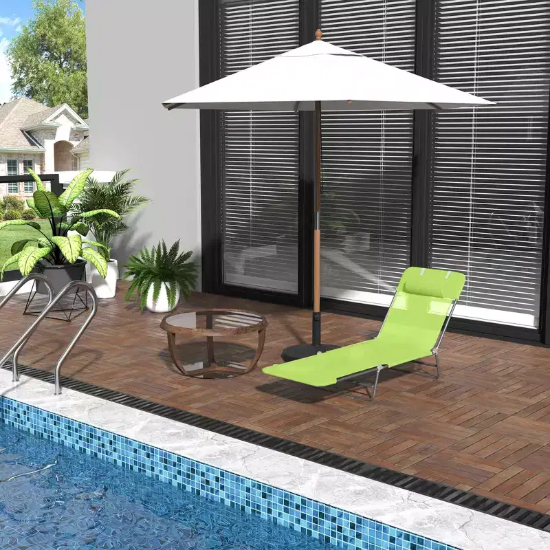 Folding Sun Lounger Chaise Lounge with Adjustable Backrest and Headrest for Pool and Beach