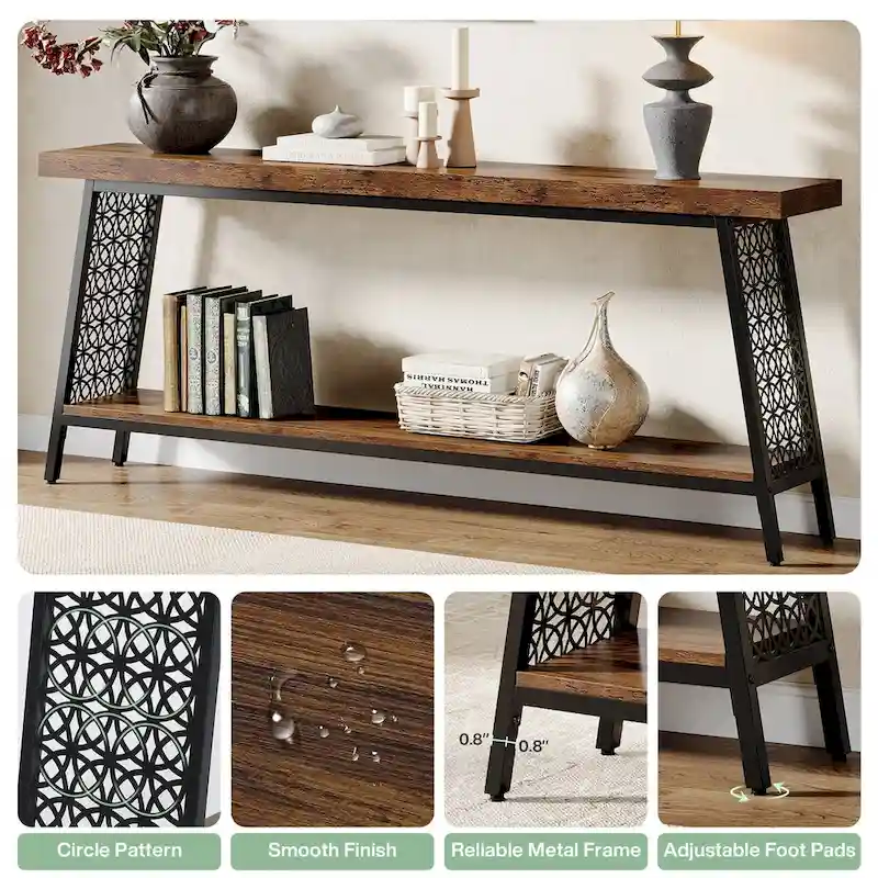 70.9 Console Table, 2-Tier Extra Long Sofa Table, Industrial Entryway Table