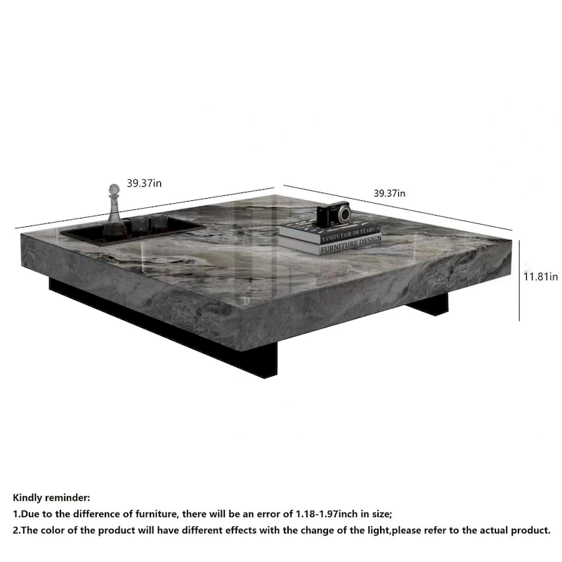 JASIWAY Light Luxury Sintered Stone Square Coffee Table