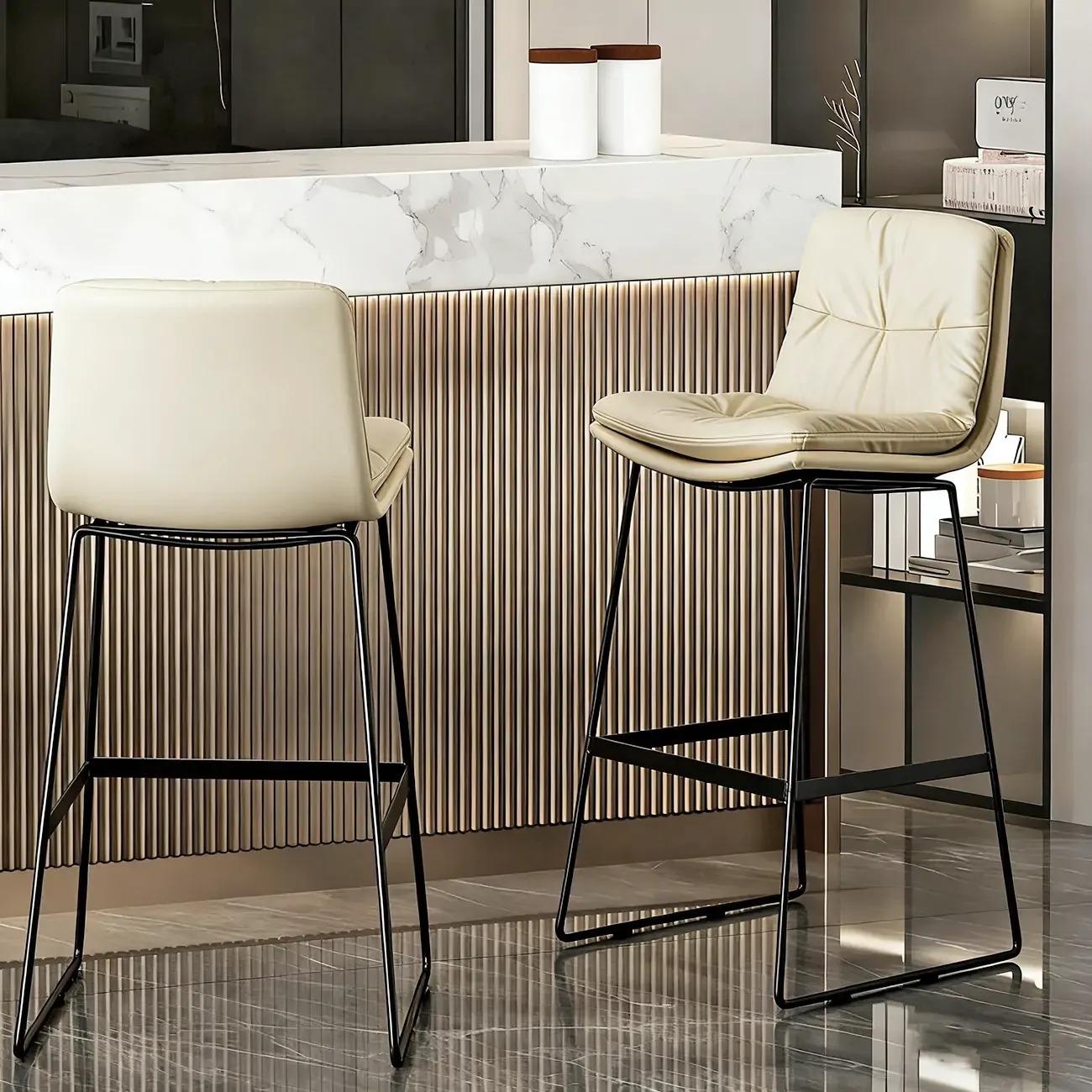 Saddle Metal Frame Leather Counter Bar Stools with Back