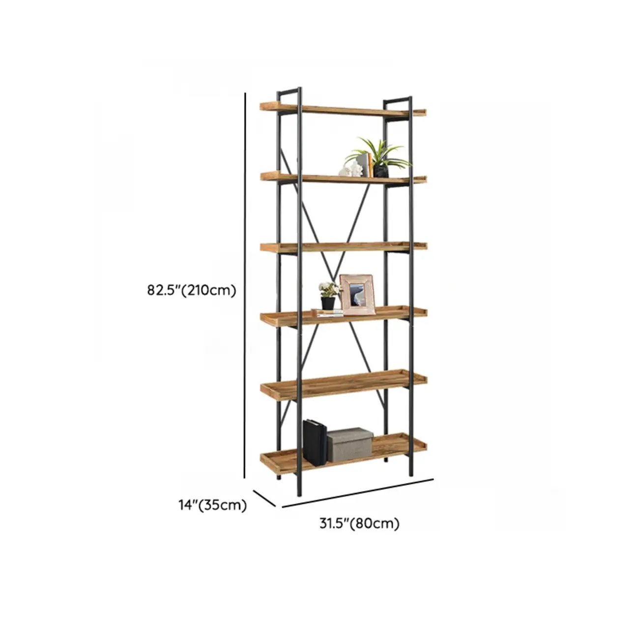 5-Tier Open Back Metal Frame Rectangular Bookcase
