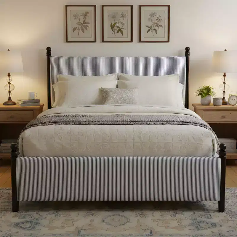 Christopher Knight Home Iska Modern Rubberwood Upholstered Striped Bed with High Headboard