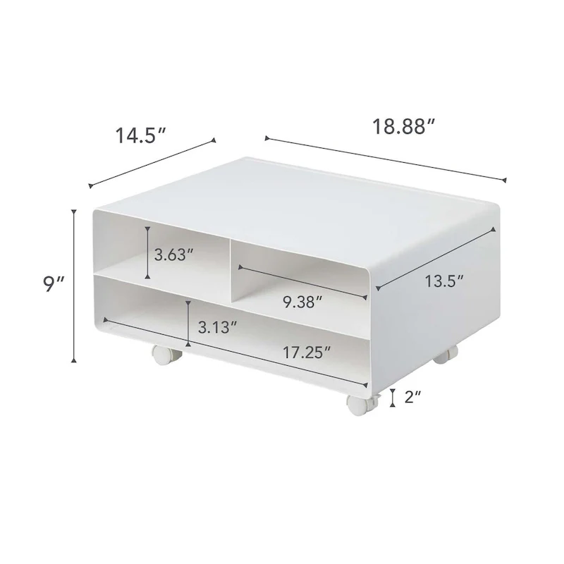 Black / White Rolling Printer Stand with Storage, Steel, Single-User