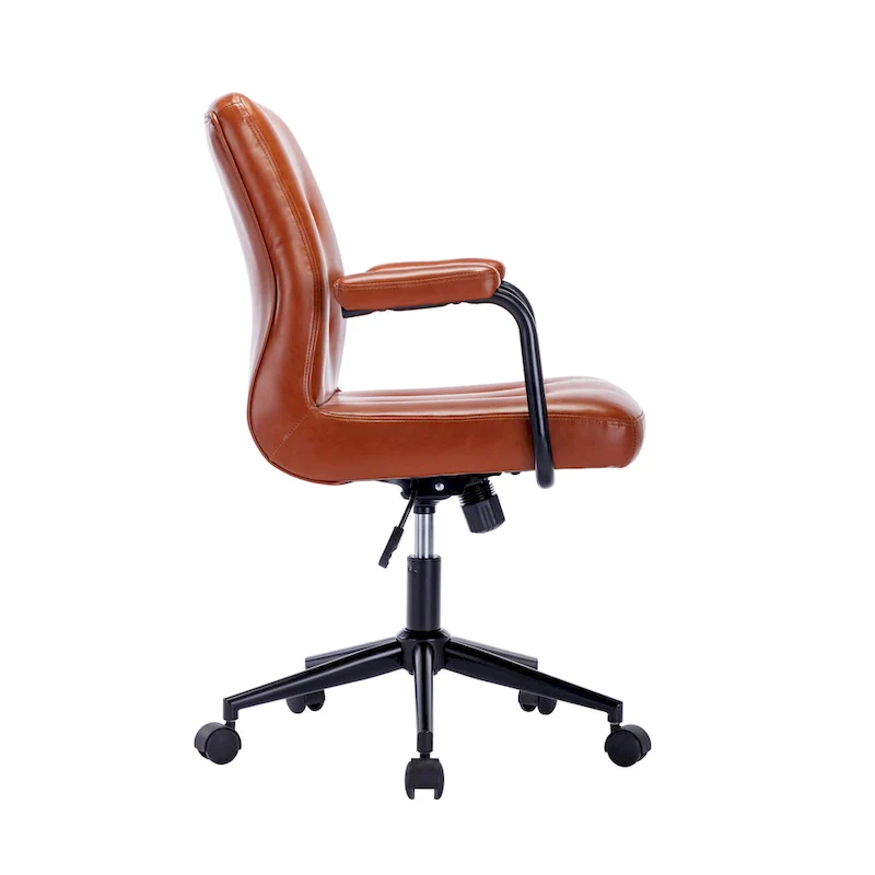 Brown / White / Black Button-Tufted PU Leather Office Chair with Steel Base & Central Tilt – 1-Person