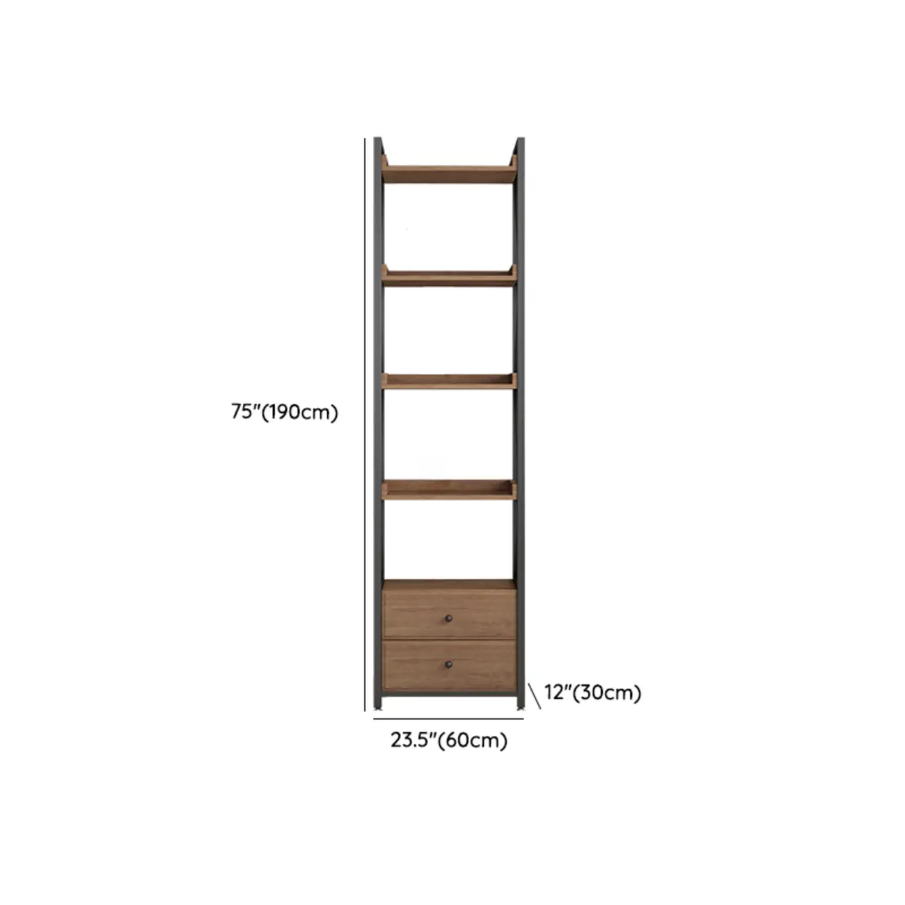 Rustic Brown Metal 6-shelf Open Bookcase with Cabinet