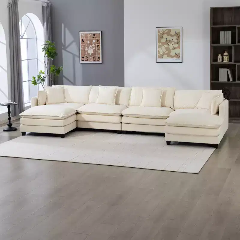 GDFStudio Dulles Modern 4-Seat Chenille Upholstered Modular Sectional Sofa with 2 Ottomans