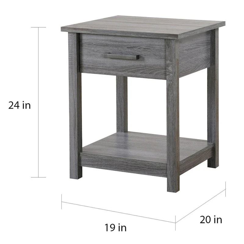 Wooden Nightstand with Drawer and Shelf