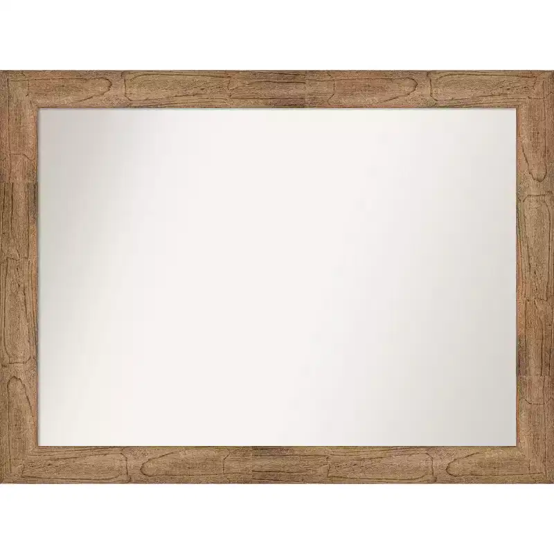 44" x 33" Non-Beveled Owl Wood Bathroom Wall Mirror Brown - Amanti Art: Modern Rectangle, Wall Mount, Wood Frame