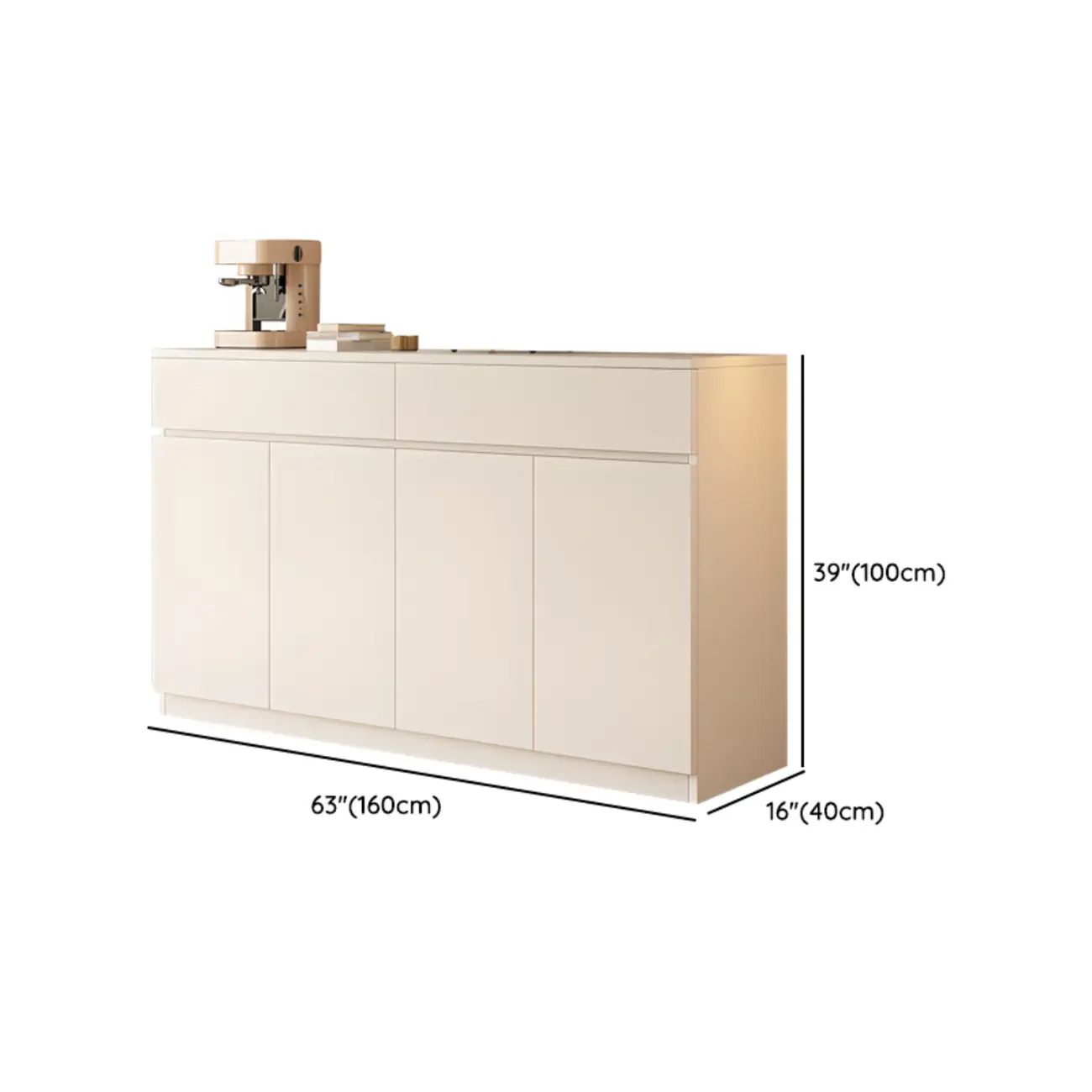 White Wooden Credenza with Drawers and Cabinets