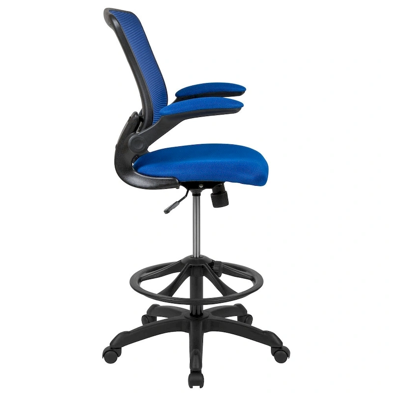 Mid-Back Mesh Ergonomic Drafting Chair with Foot Ring and Flip-Up Arms