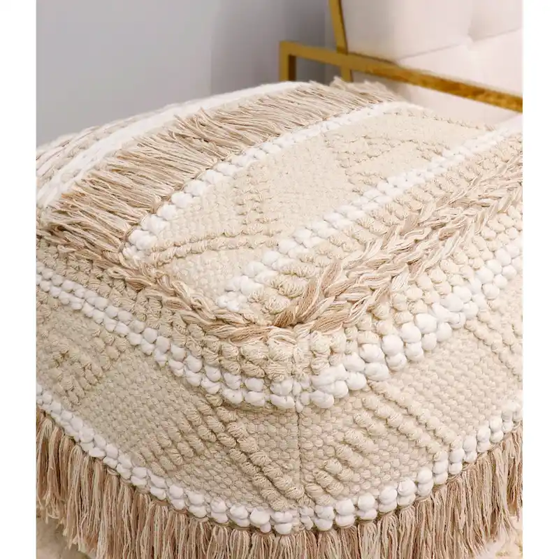Pasargad Home Grand Canyon Cotton Pouf, Beige