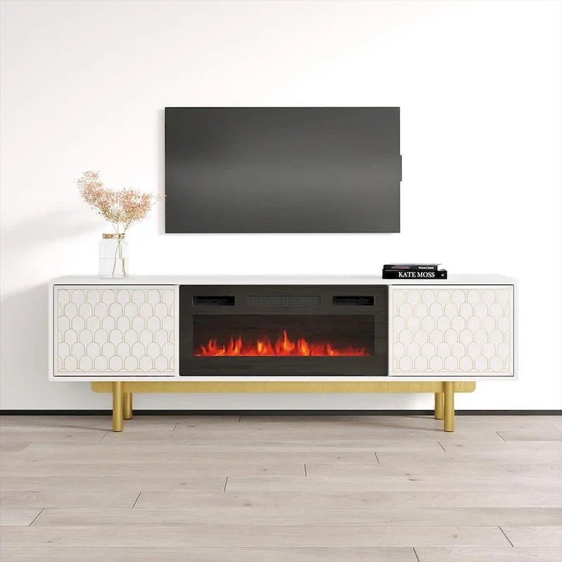 Modern TV Stand with Electric Fireplace - High Gloss