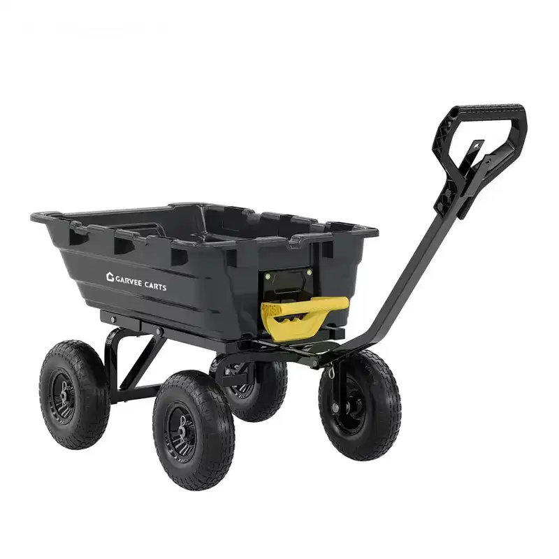CuisinSmart 1200lbs 7Cu.Ft Wheelbarrow, 2-in-1 Convertible Handle Garden Dump Cart, 13in All Terrain Wheels, Yard Dump Wagon ATV Trailer for Yard
