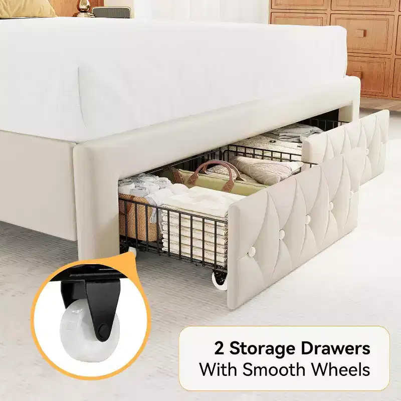 Dyonery Queen Velvet Bed Frame, 52.6 Wingback Tufted Headboard, 2 Drawers, No Box Spring