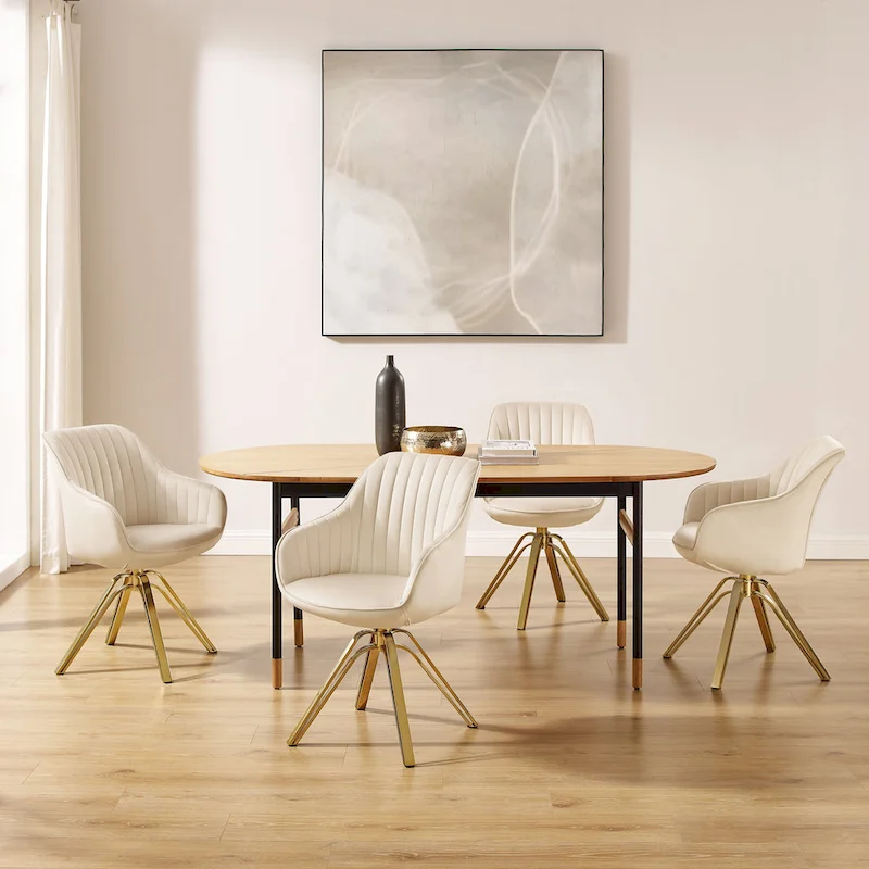 Art Leon Modern Velvet Swivel Chair with Golden Finish