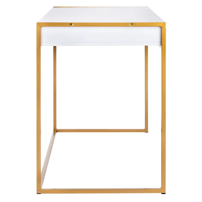 White & Gold 1-Drawer Console Desk with Metal Frame – 1-Person