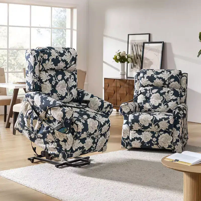 Lori Lift Assist Power Recliner With Massage Heat And Manual Headrest Set of 2 | ARTFUL LIVING DESIGN-NAVY