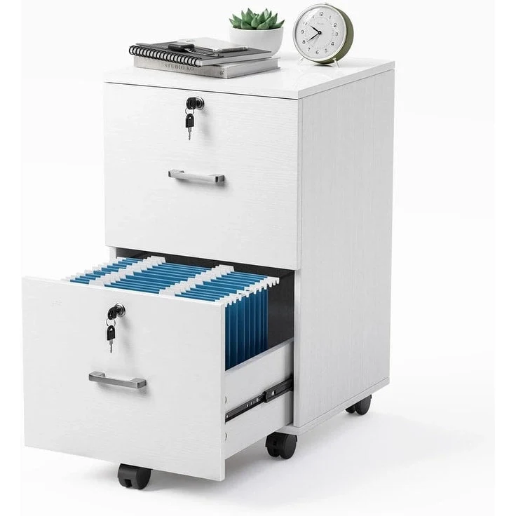 2-Drawer Rolling Wood File Cabinet with Lock