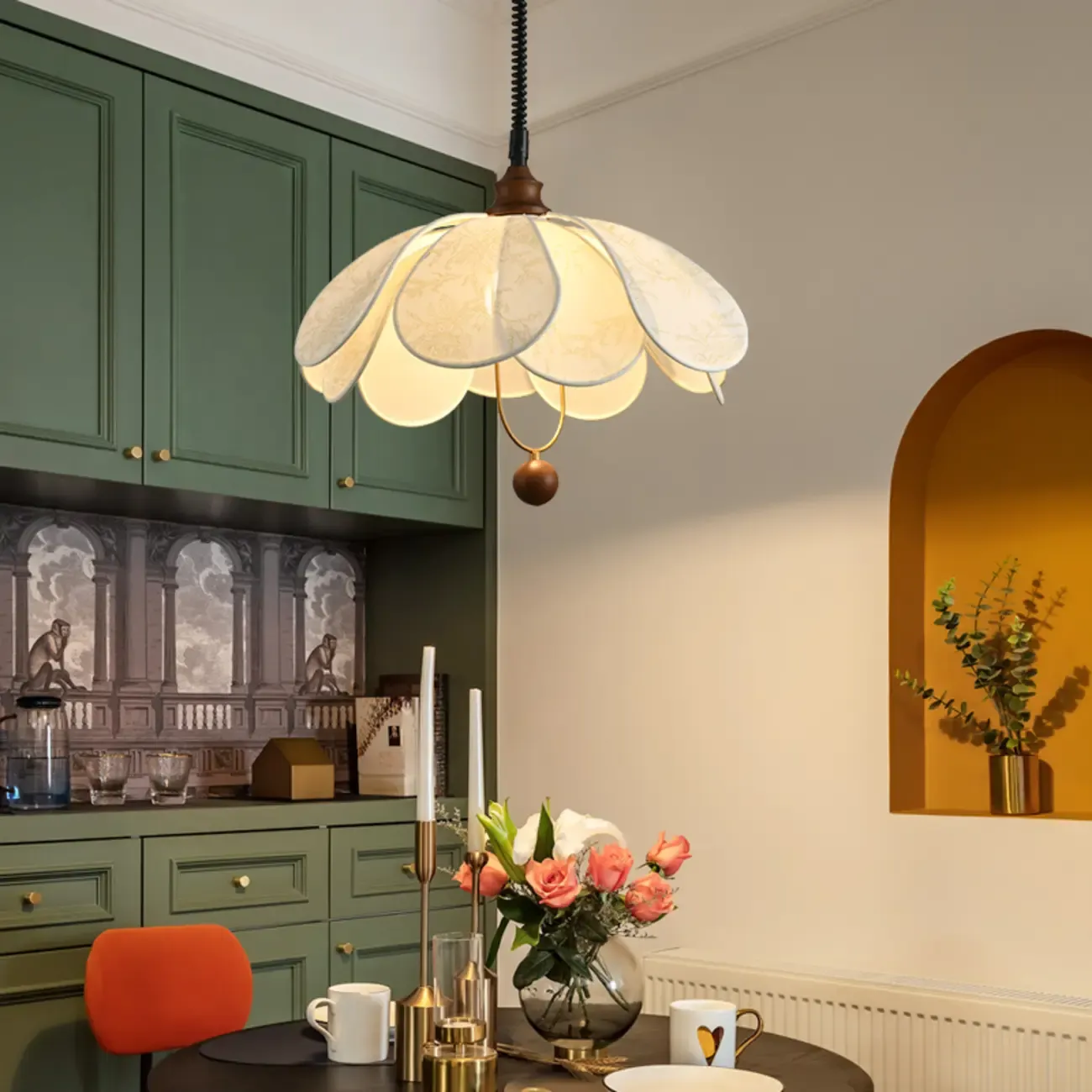 Art Deco Fabric Petal Blossom Hanging Pendant Light Fixture