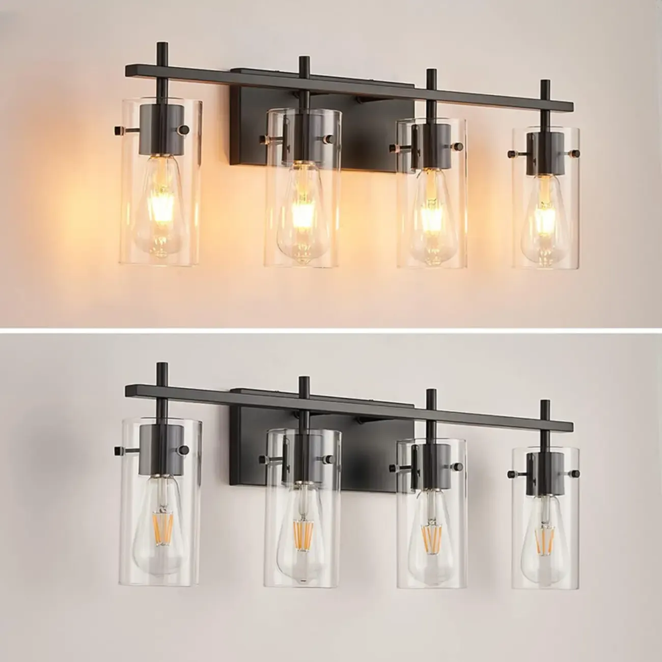 Industrial Cylinder Glass Vanity Light Fixture Hardwired