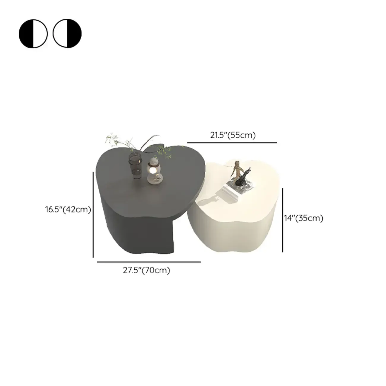 Modern Wood Apple Shape Abstract Nesting Coffee Table