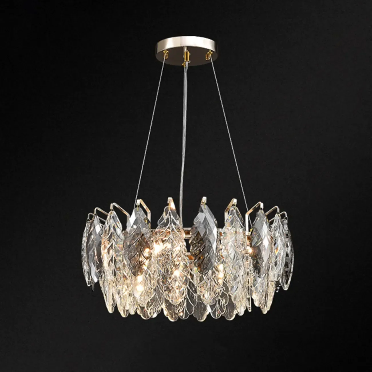 Exquisite Round Multi-light Crystal Leaf Chandelier
