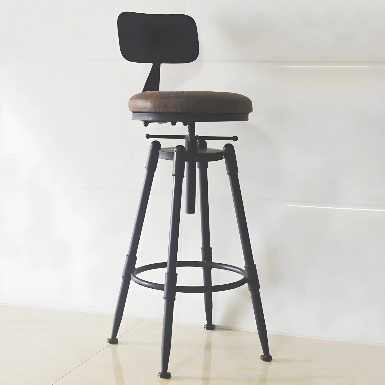 Industrial Metal Leather Swivel Bar Stools with Back