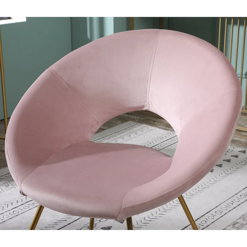Pink Modern 28 Polyester Upholstered Accent Chair with Gold Tone Finished Base and Metal Sled Legs