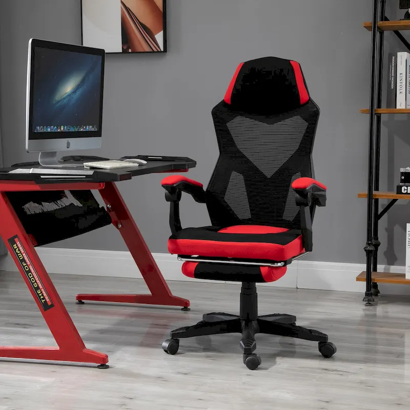 Home Office Chair Adjustable Height Recliner with Retractable Footrest, Mesh Back