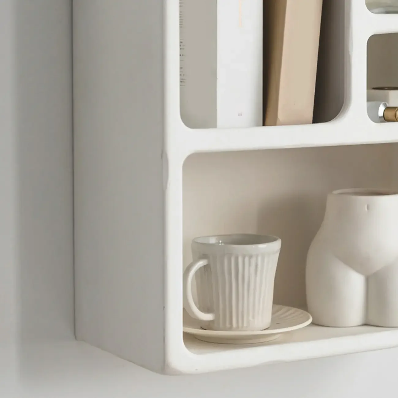 Elegant White Wall-Mounted Wooden Open Display Stand