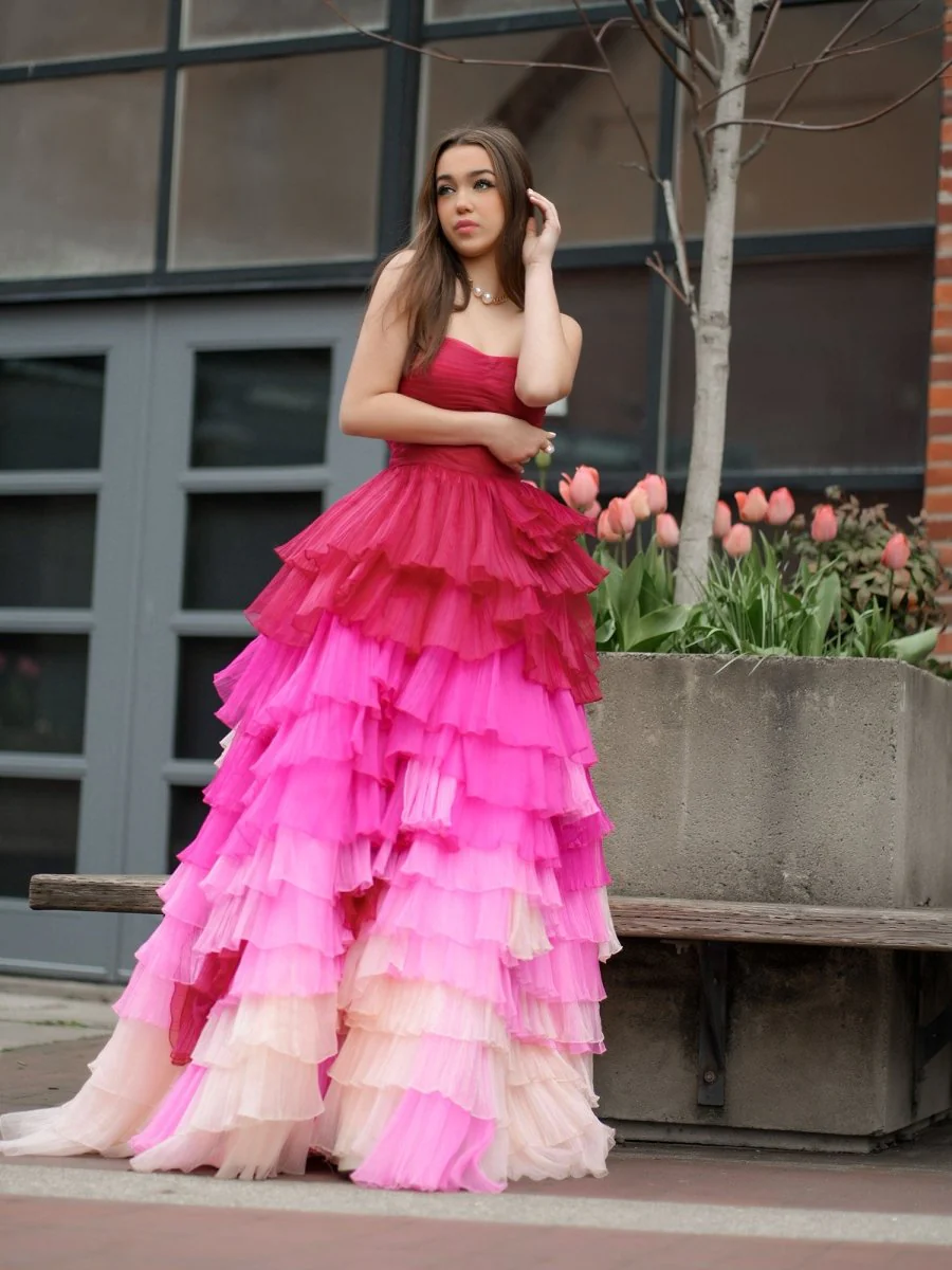 Sweetheart Pleated Bodice Long Prom Dress with Ruffles