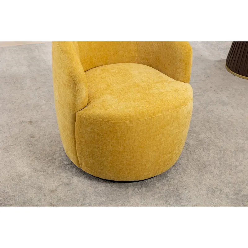 Yellow Chenille Modern 25.6 Swivel Barrel Chair with Metal Ring