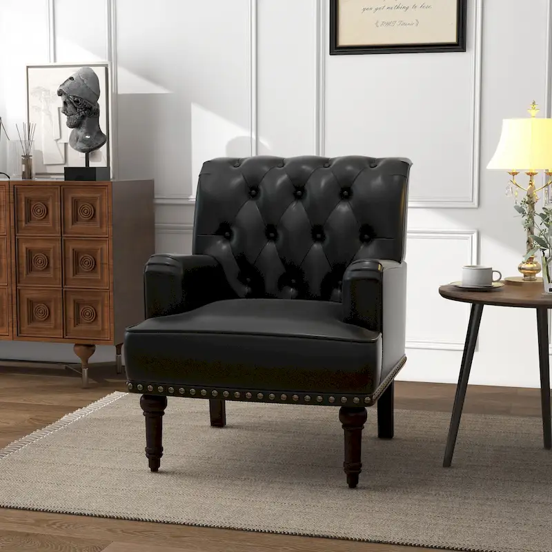 Tufted Vegan Leather Accent Chairs Armchairs with Nailhead Trim