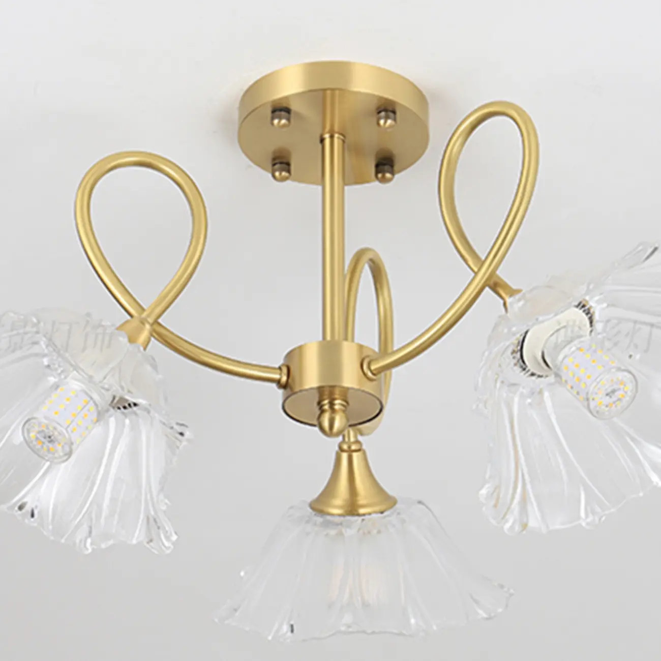 Flower Shaped Modern Gold Semi-Flush Ceiling Light with 3-Light